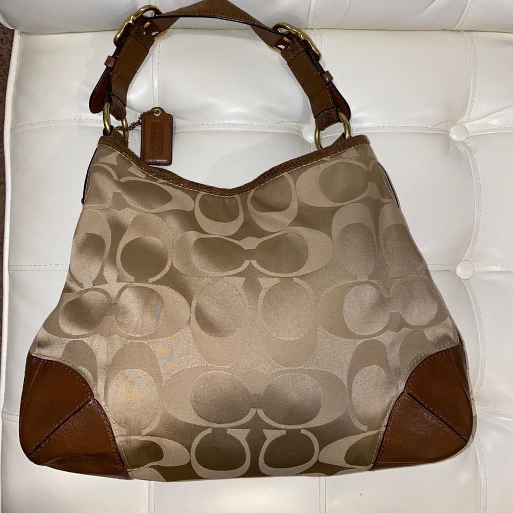 Coach Tan Khaki Sateen Peyton Hobo Bag